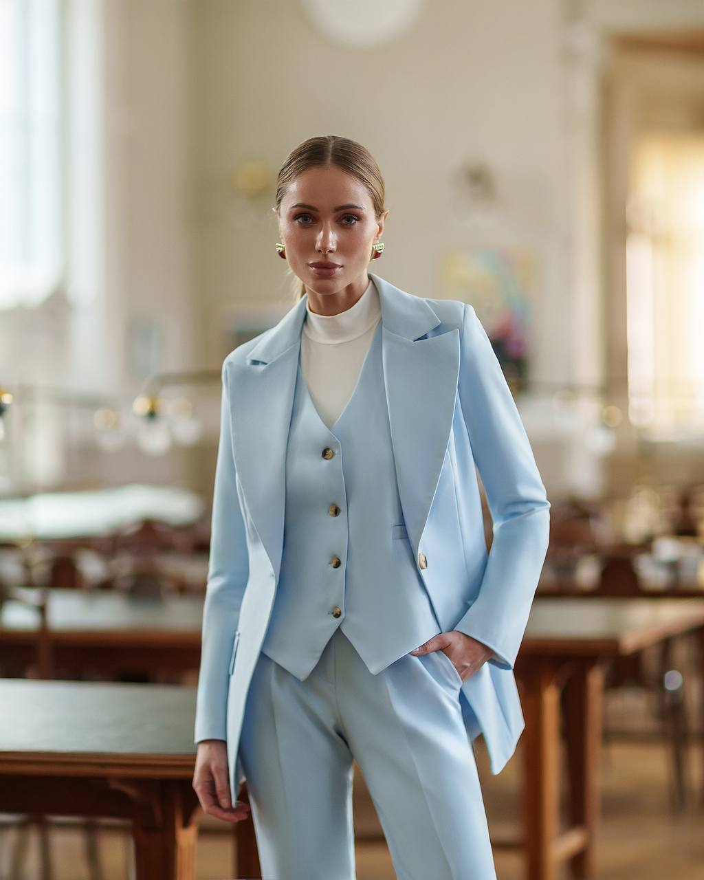 Three-Piece Tailored Suit – Blazer, Vest & Trousers