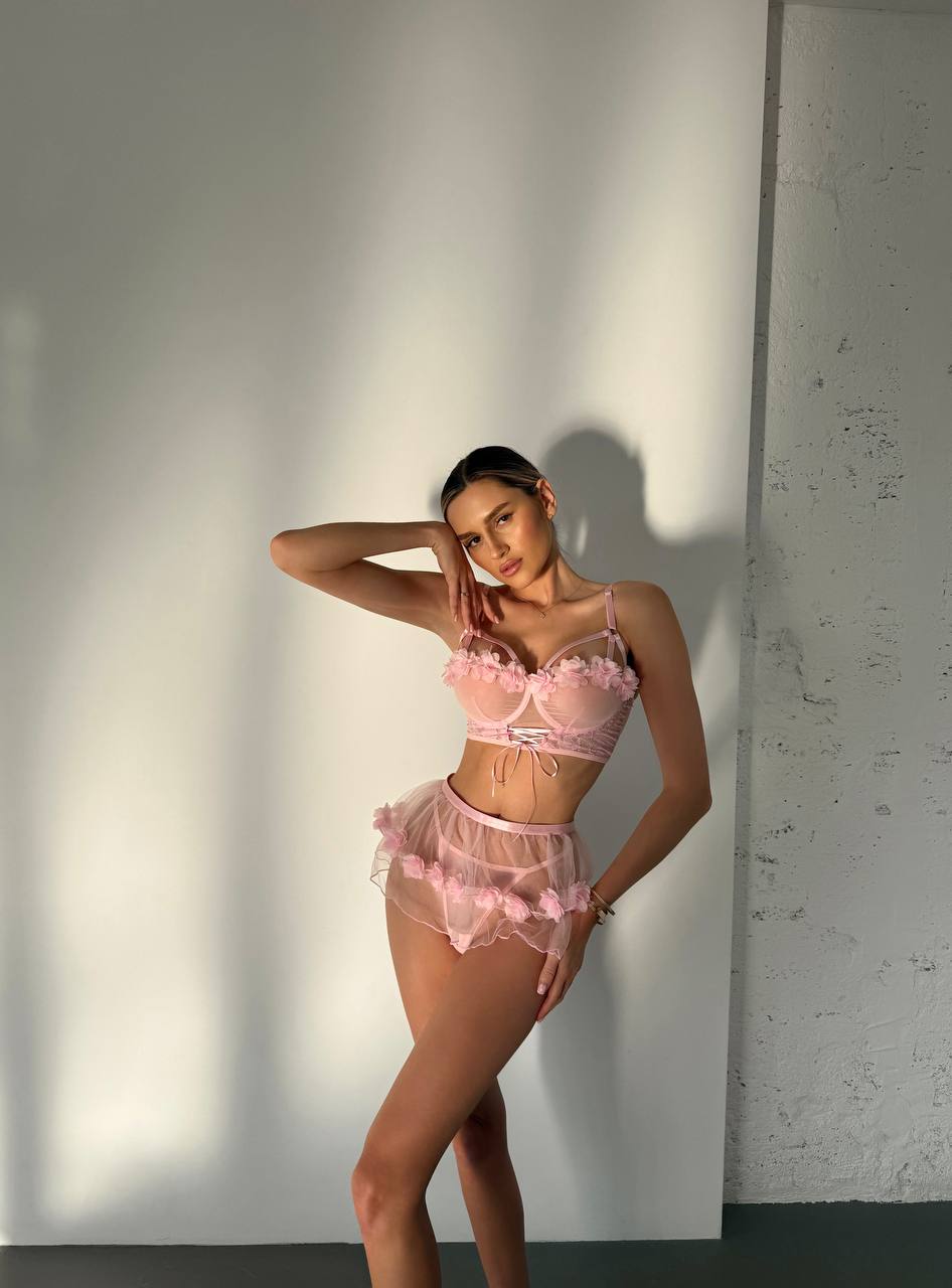 Soft Pink Floral Lingerie Set