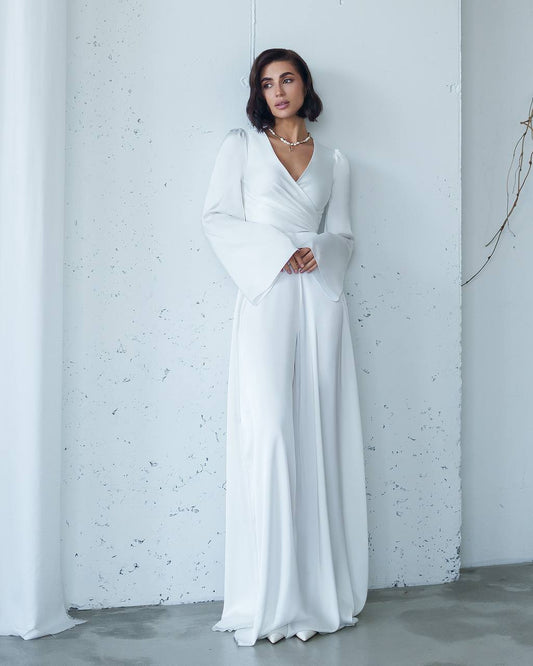 Elegant Wrap Top & Wide-Leg Pants Set