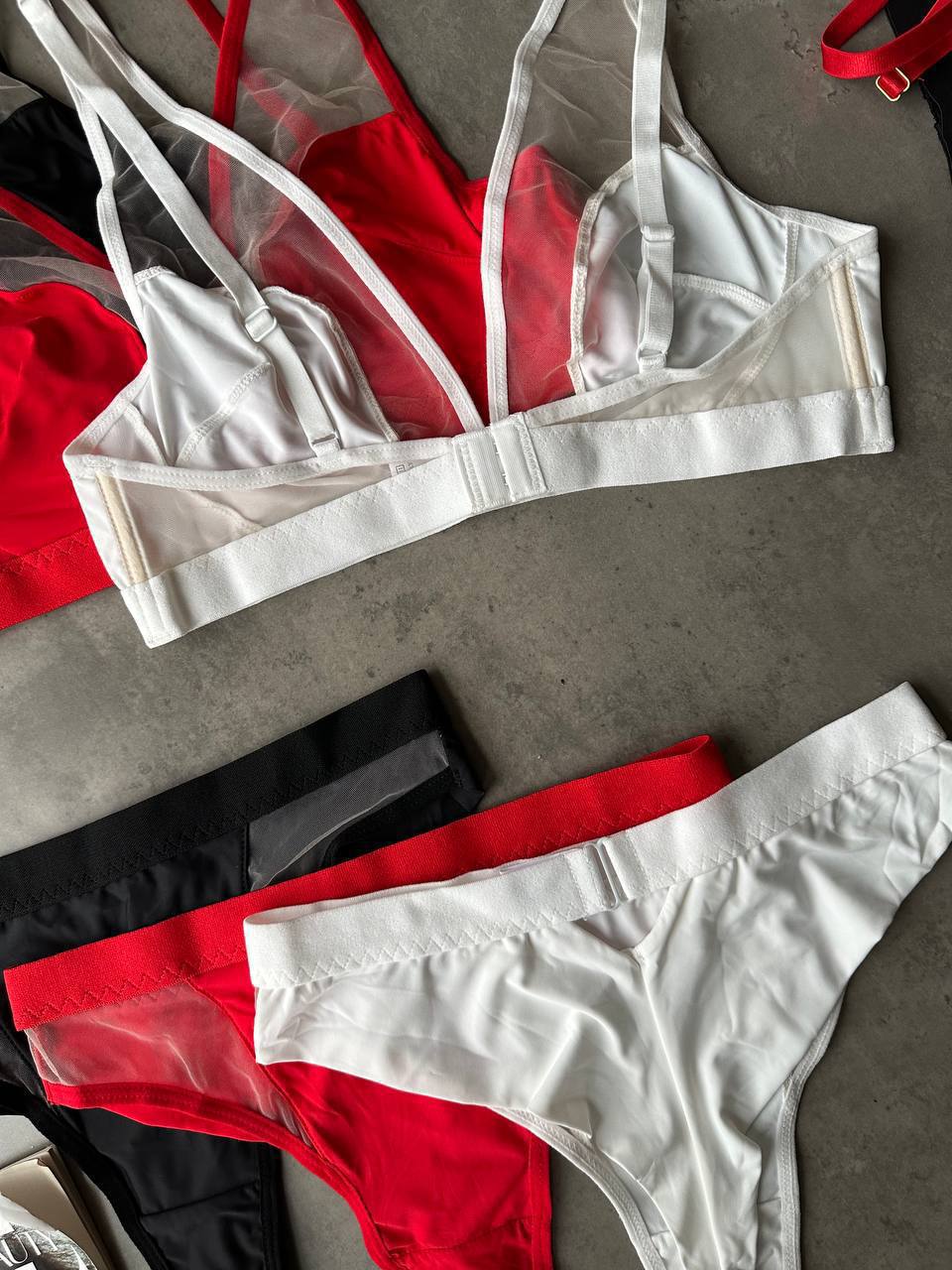 Sheer Mesh Lingerie Set with Garter Belt & Gloves