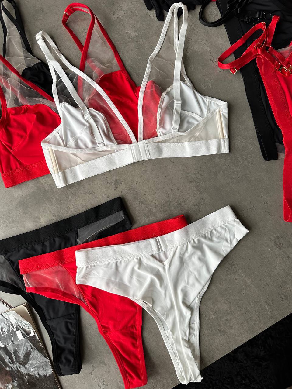 Sheer Mesh Lingerie Set with Garter Belt & Gloves