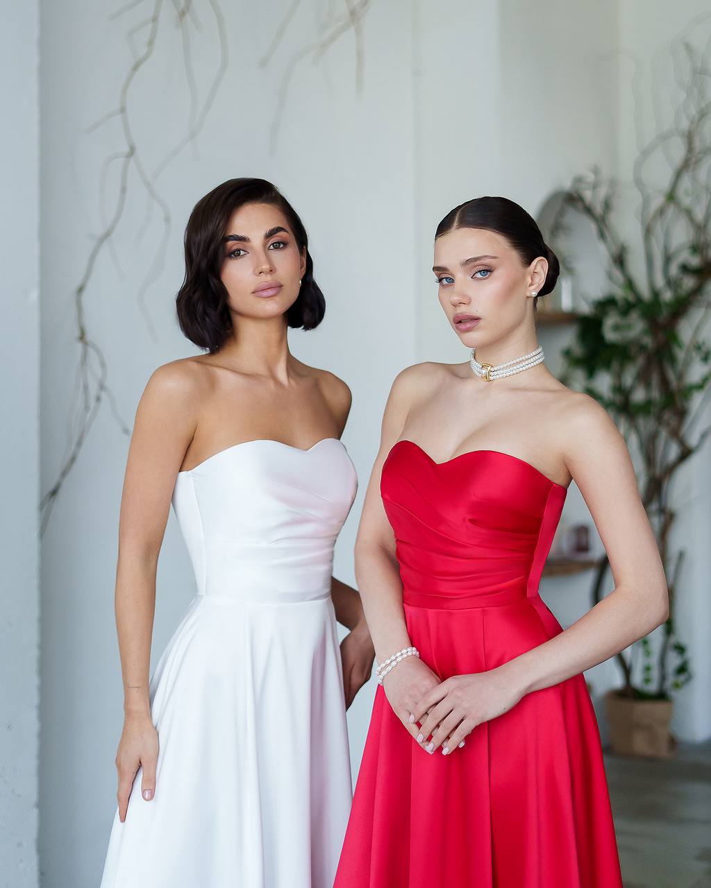 Strapless Satin Midi Dress