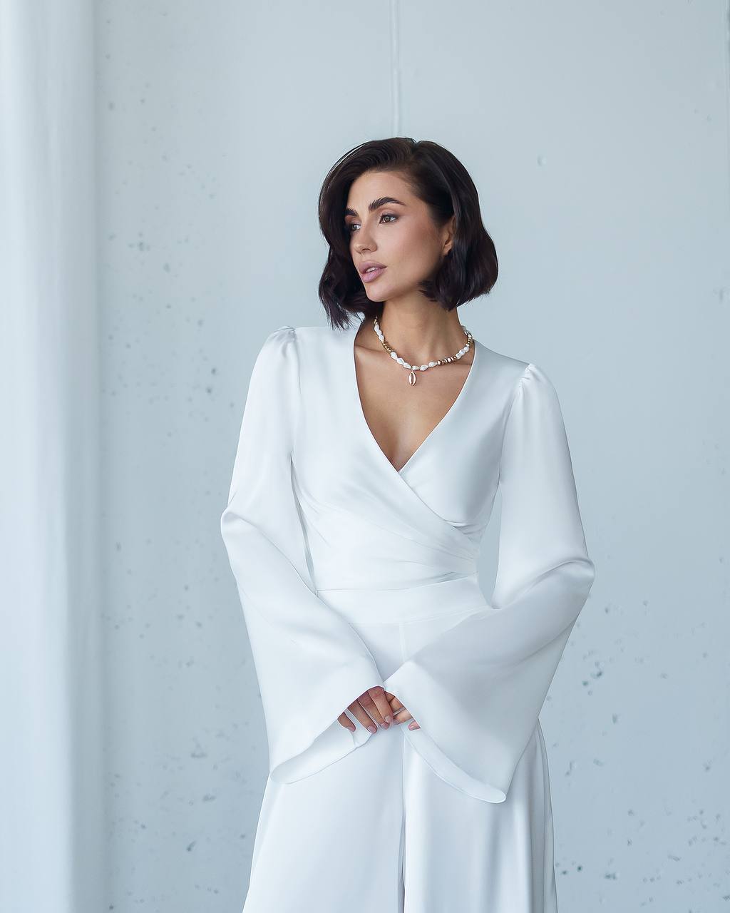 Elegant Wrap Top & Wide-Leg Pants Set