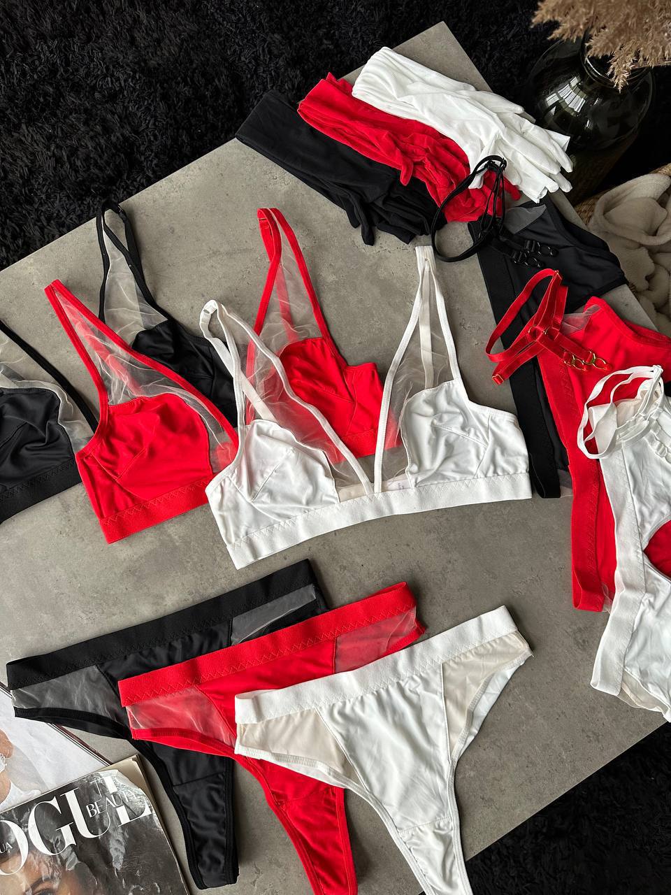 Sheer Mesh Lingerie Set with Garter Belt & Gloves