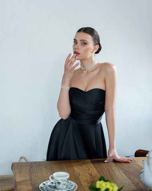 Strapless Satin Midi Dress