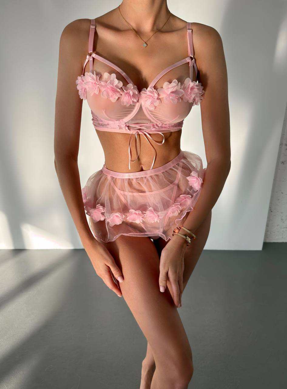 Soft Pink Floral Lingerie Set