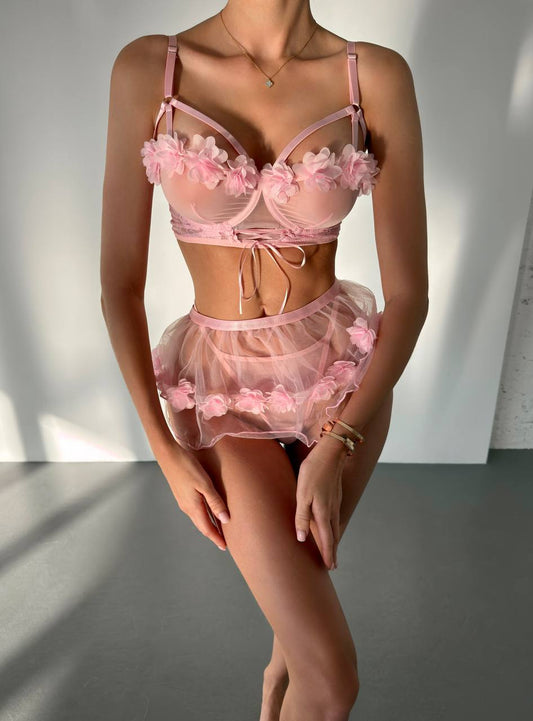 Soft Pink Floral Lingerie Set