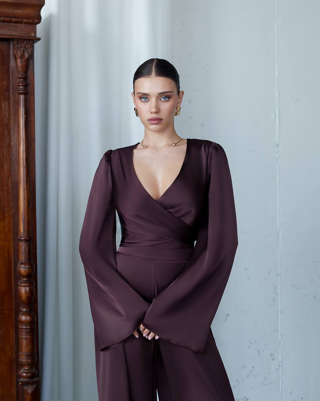 Elegant Wrap Top & Wide-Leg Pants Set