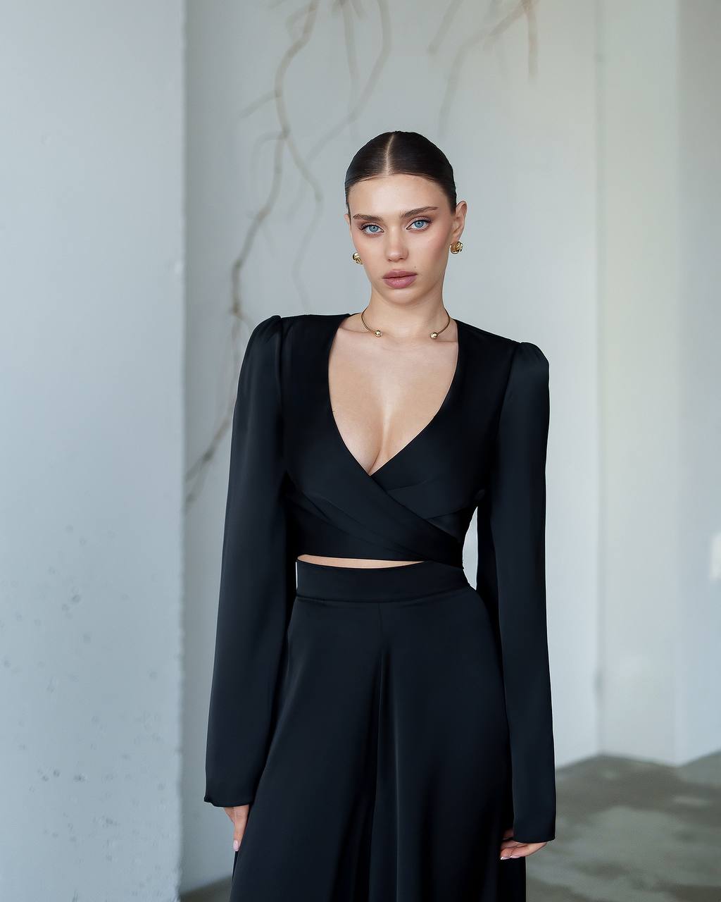 Elegant Wrap Top & Wide-Leg Pants Set