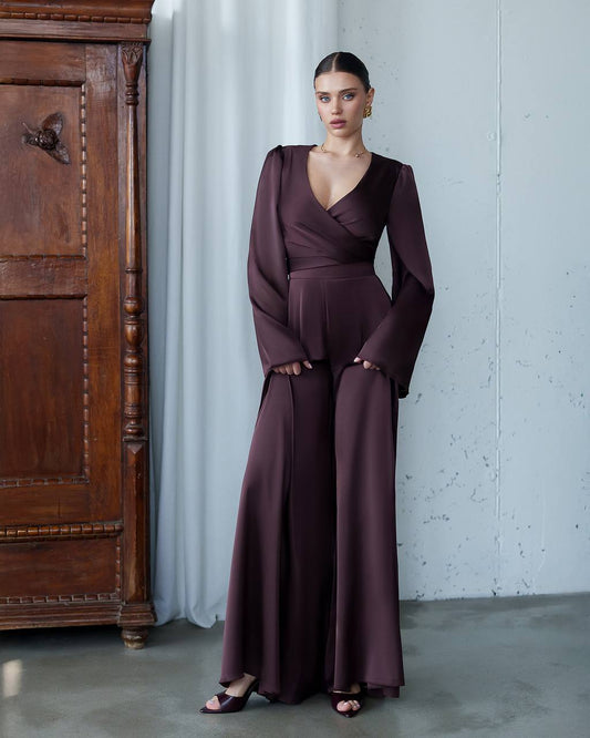 Elegant Wrap Top & Wide-Leg Pants Set