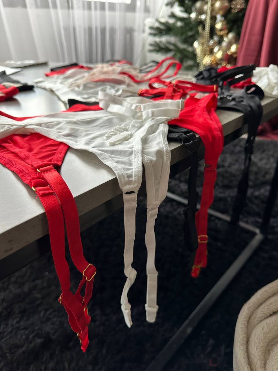 Sheer Mesh Lingerie Set with Garter Belt & Gloves