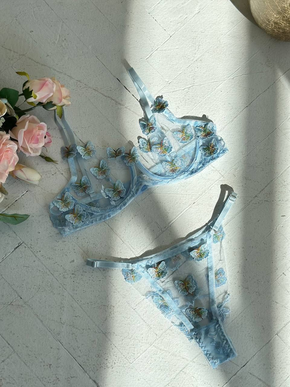 Blue Butterfly Lingerie Set
