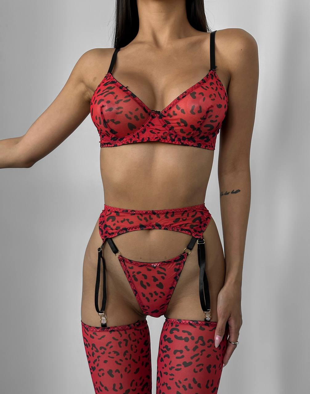 Red Lace Lingerie Set with Garter Belt