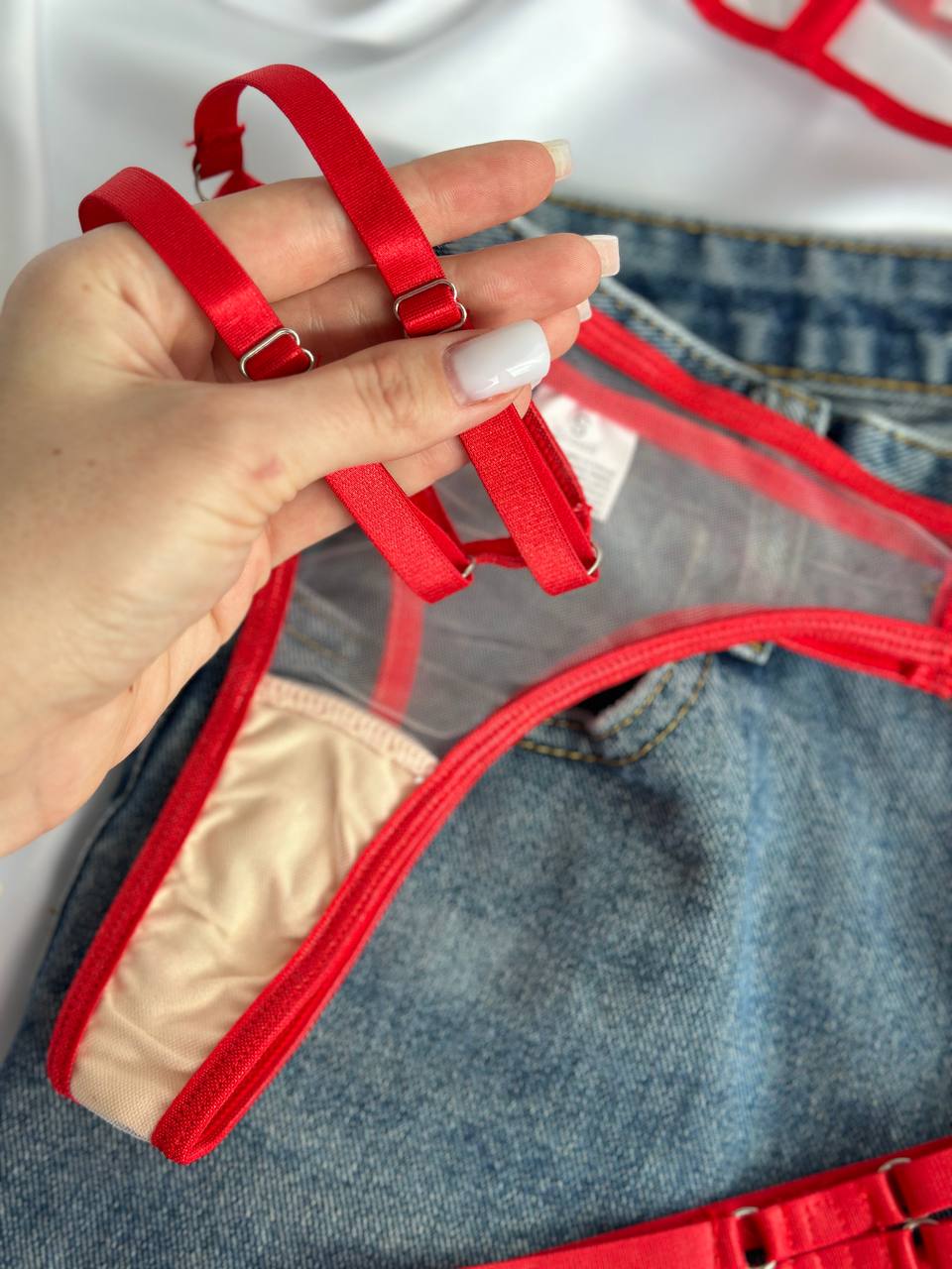 Red Sheer Mesh Lingerie Set – Underwire Bra & Thong
