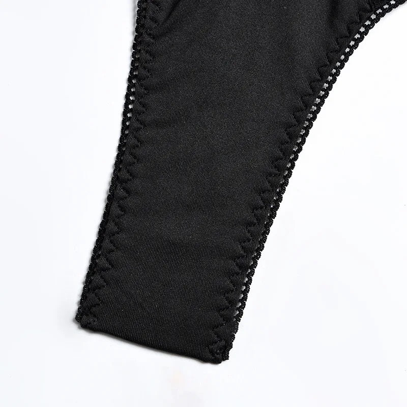 Black Harness Lingerie Set with Sheer Mesh – Bra, Panties & Garter Belt