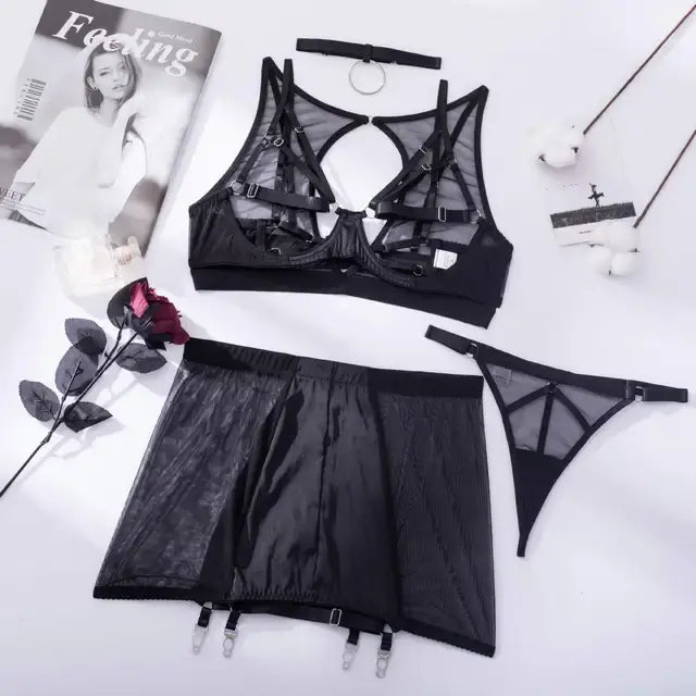 Satin Lingerie Set with Harness Details