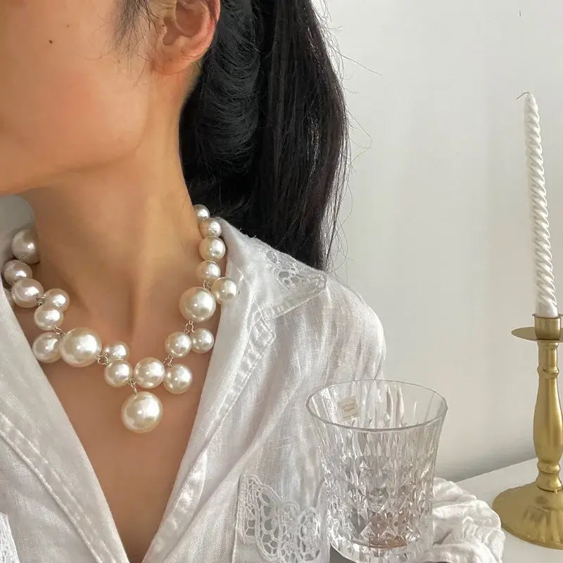 Vintage Hyperbole Bead Pearls Necklace