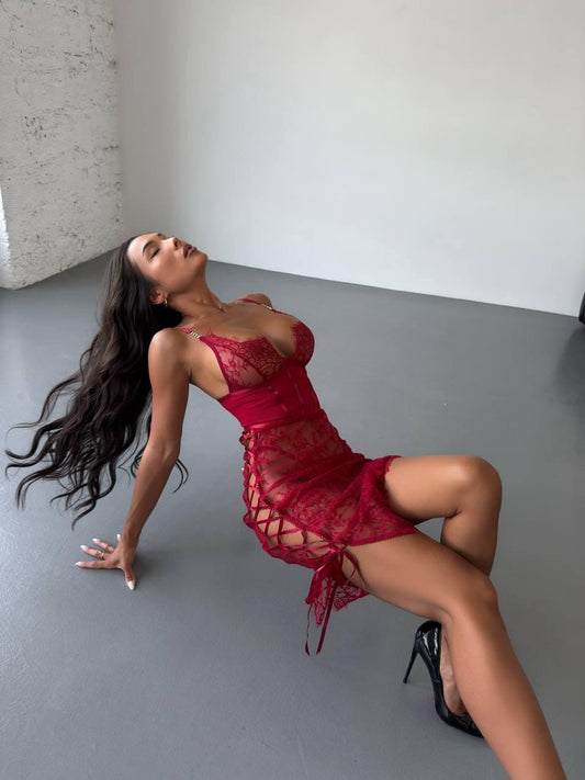 Red Lace Corset Dress