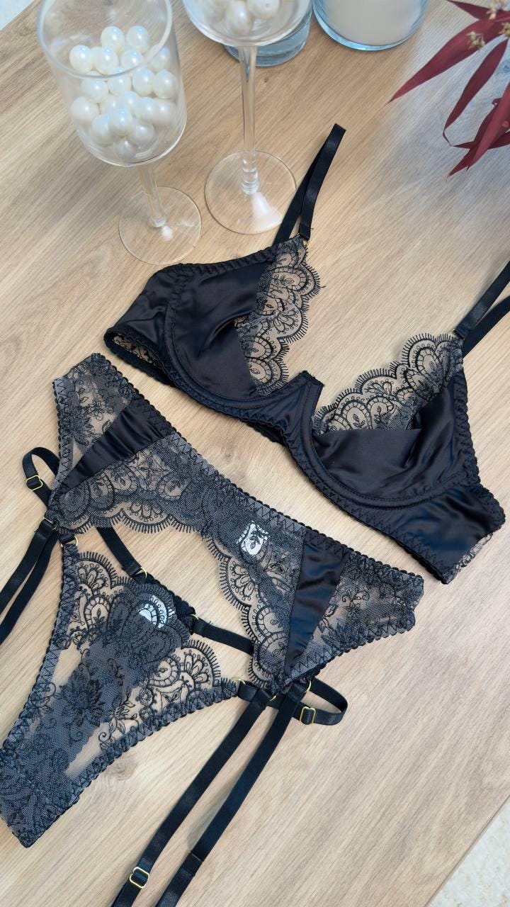 Luxury Red Lace Lingerie Set with Garter Belt