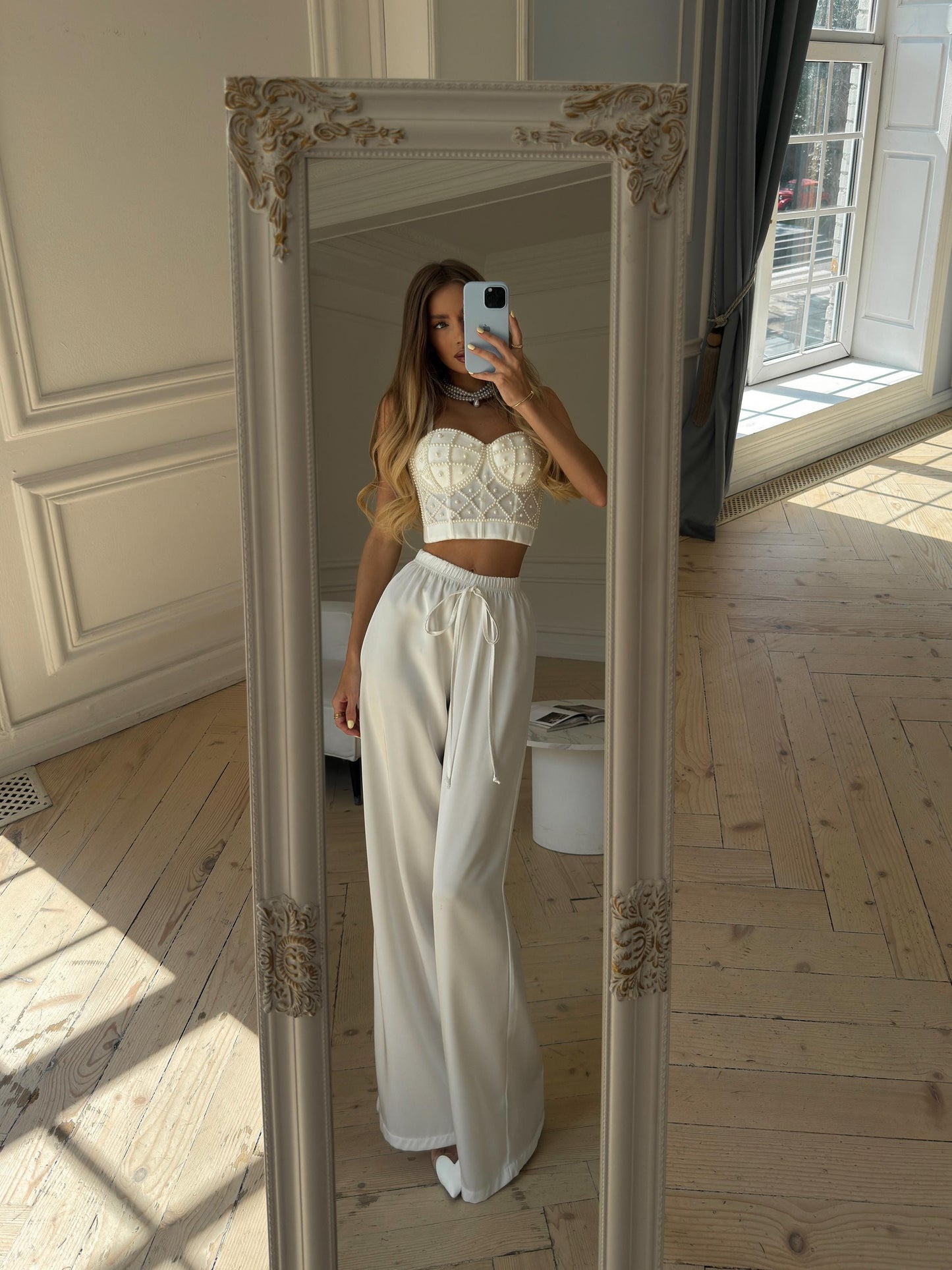 Pearl Embellished Bustier Top