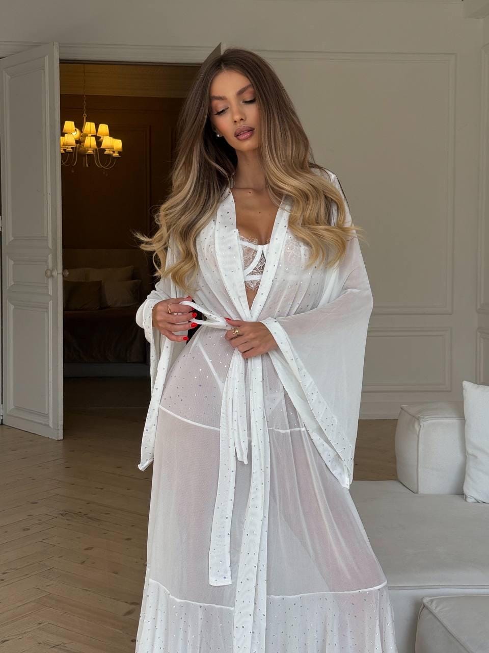 Sheer Chiffon Robe with Sparkle Details
