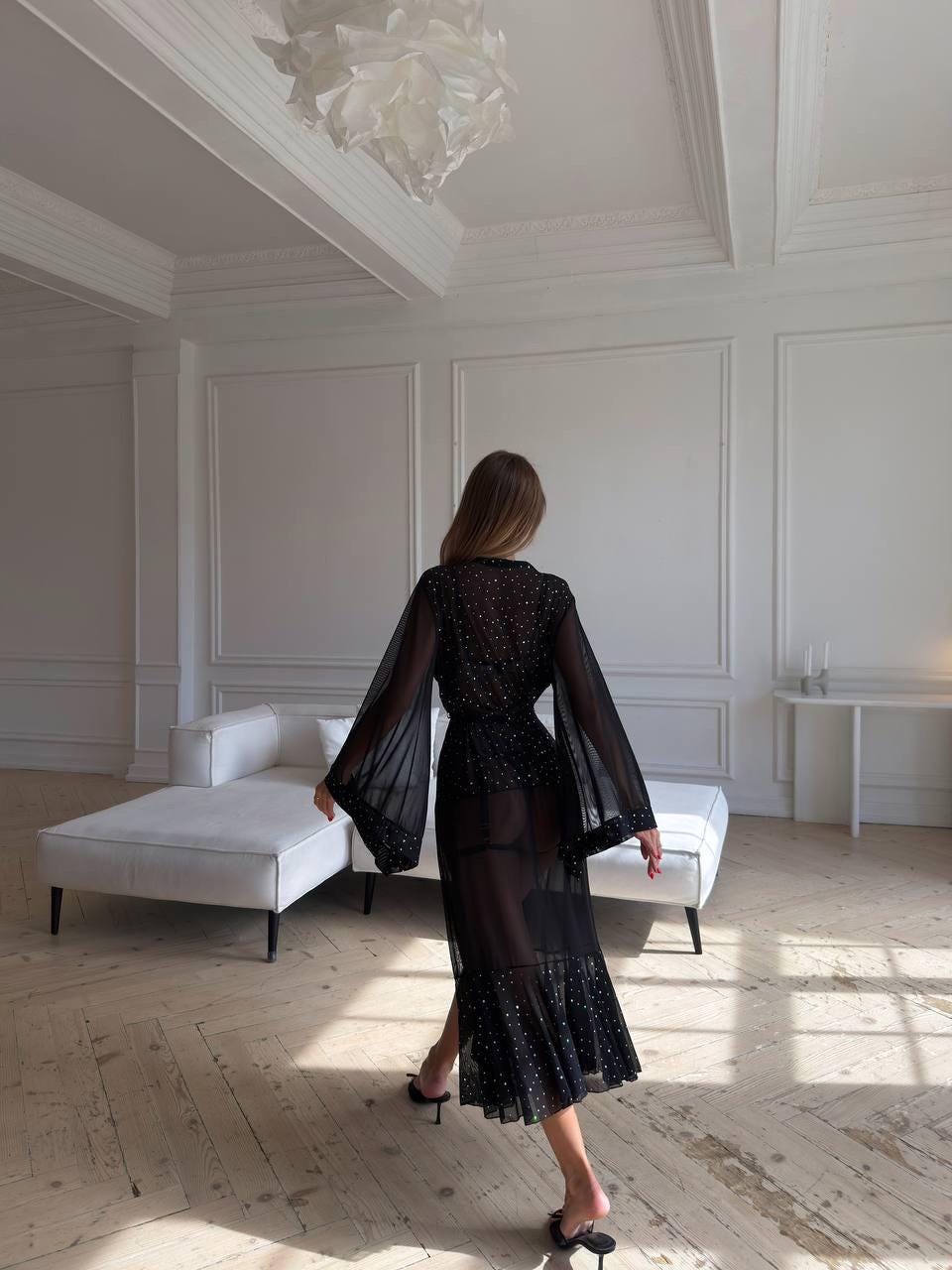 Sheer Chiffon Robe with Sparkle Details