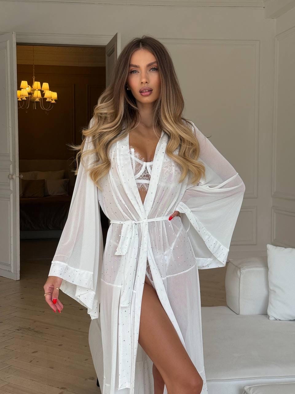 Sheer Chiffon Robe with Sparkle Details