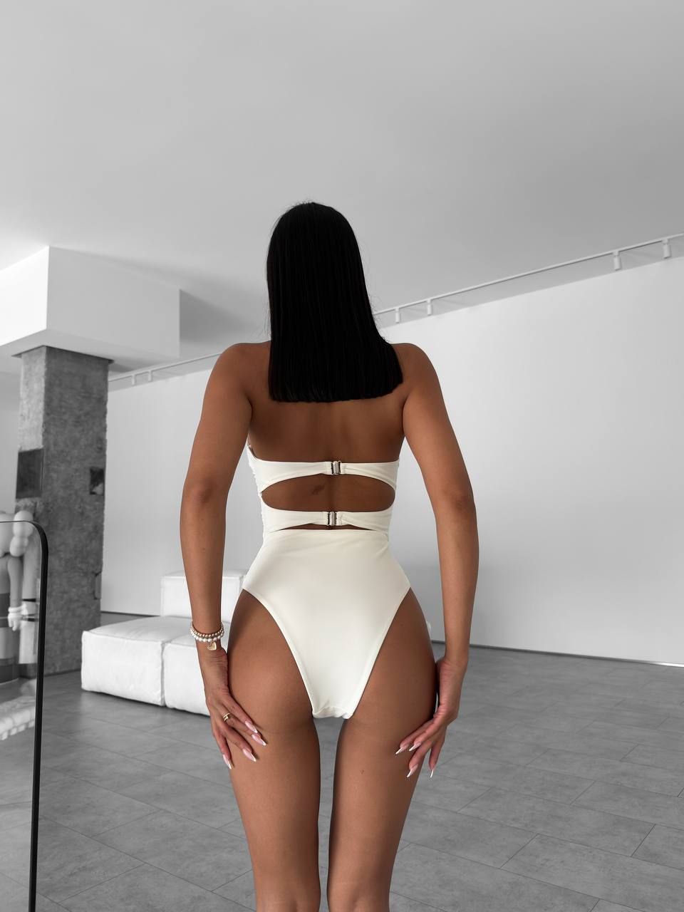 White Cut Out One Piece Swimsuit, Strapless Bandeau, Sexy Summer Resort Look