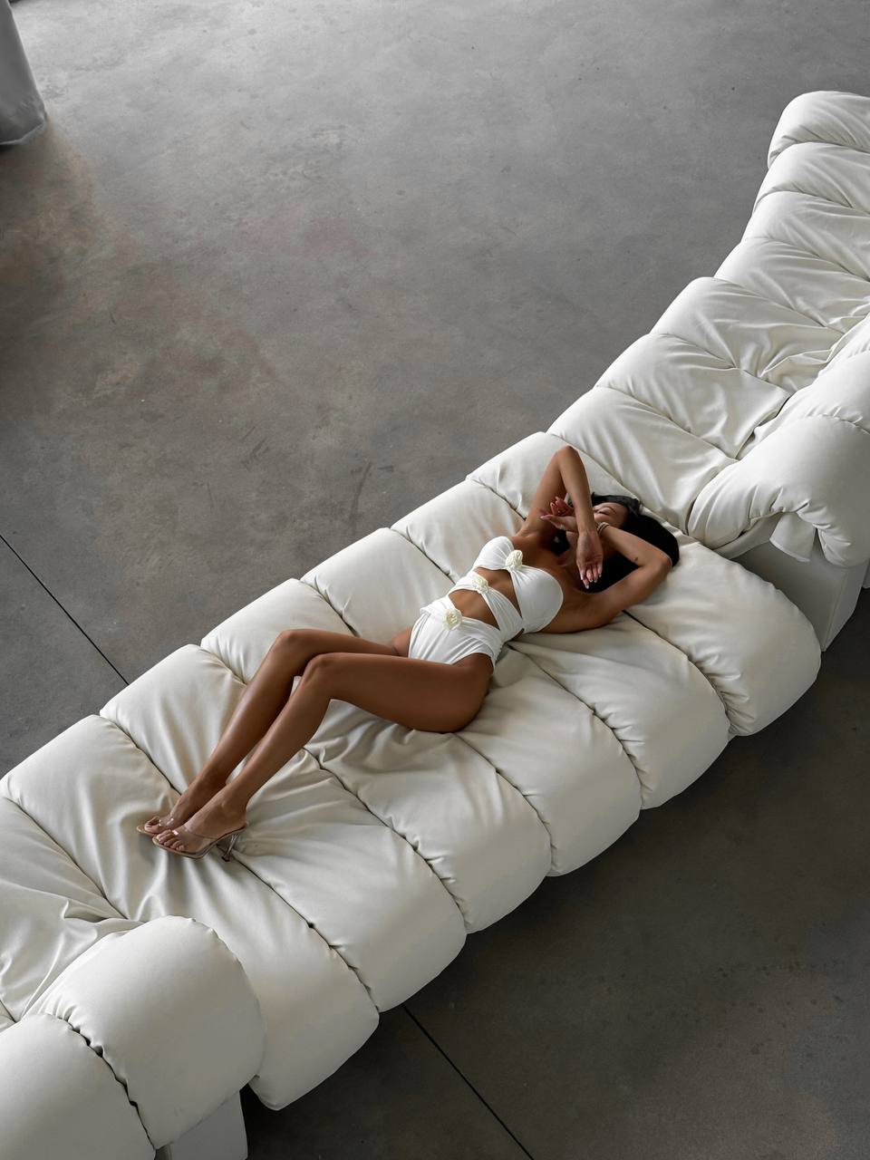 White Cut Out One Piece Swimsuit, Strapless Bandeau, Sexy Summer Resort Look