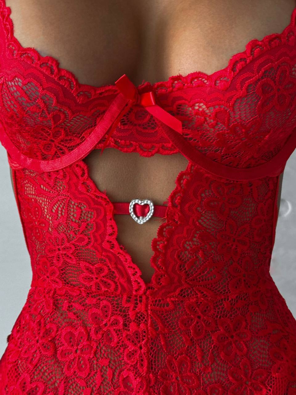 Red Lace Bodysuit Set with Sheer Skirt – Bodysuit & Tulle Overlay