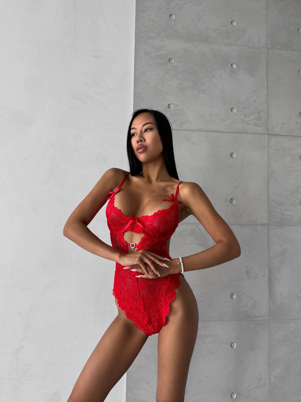 Red Lace Bodysuit Set with Sheer Skirt – Bodysuit & Tulle Overlay