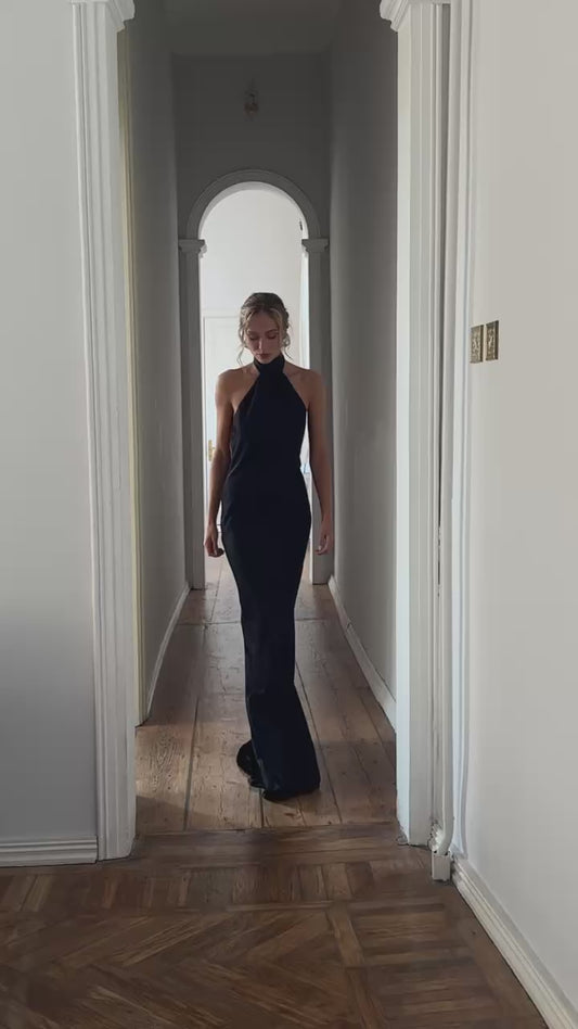 Black Halter Maxi Dress with Open Back