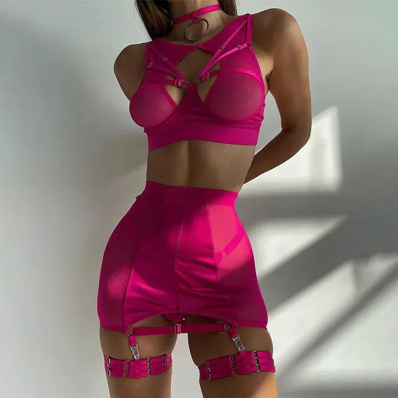 Satin Lingerie Set with Harness Details